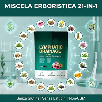 Drenaggio Linfatico — Formula 21-in-1 con Echinacea, Tarassaco e Bardana