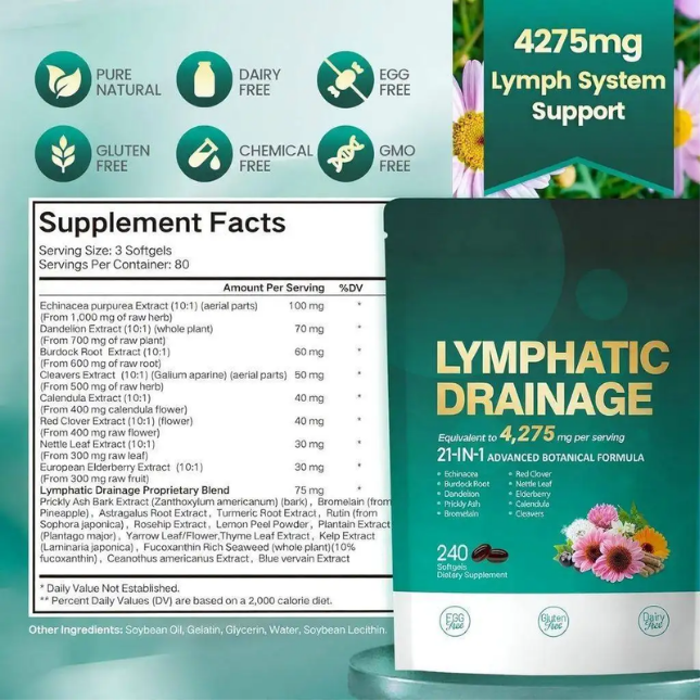 Drenaggio Linfatico — Formula 21-in-1 con Echinacea, Tarassaco e Bardana