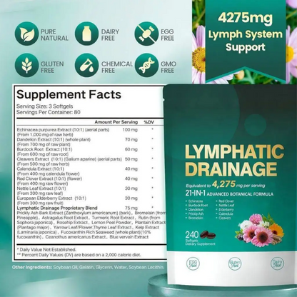 Drenaggio Linfatico — Formula 21-in-1 con Echinacea, Tarassaco e Bardana